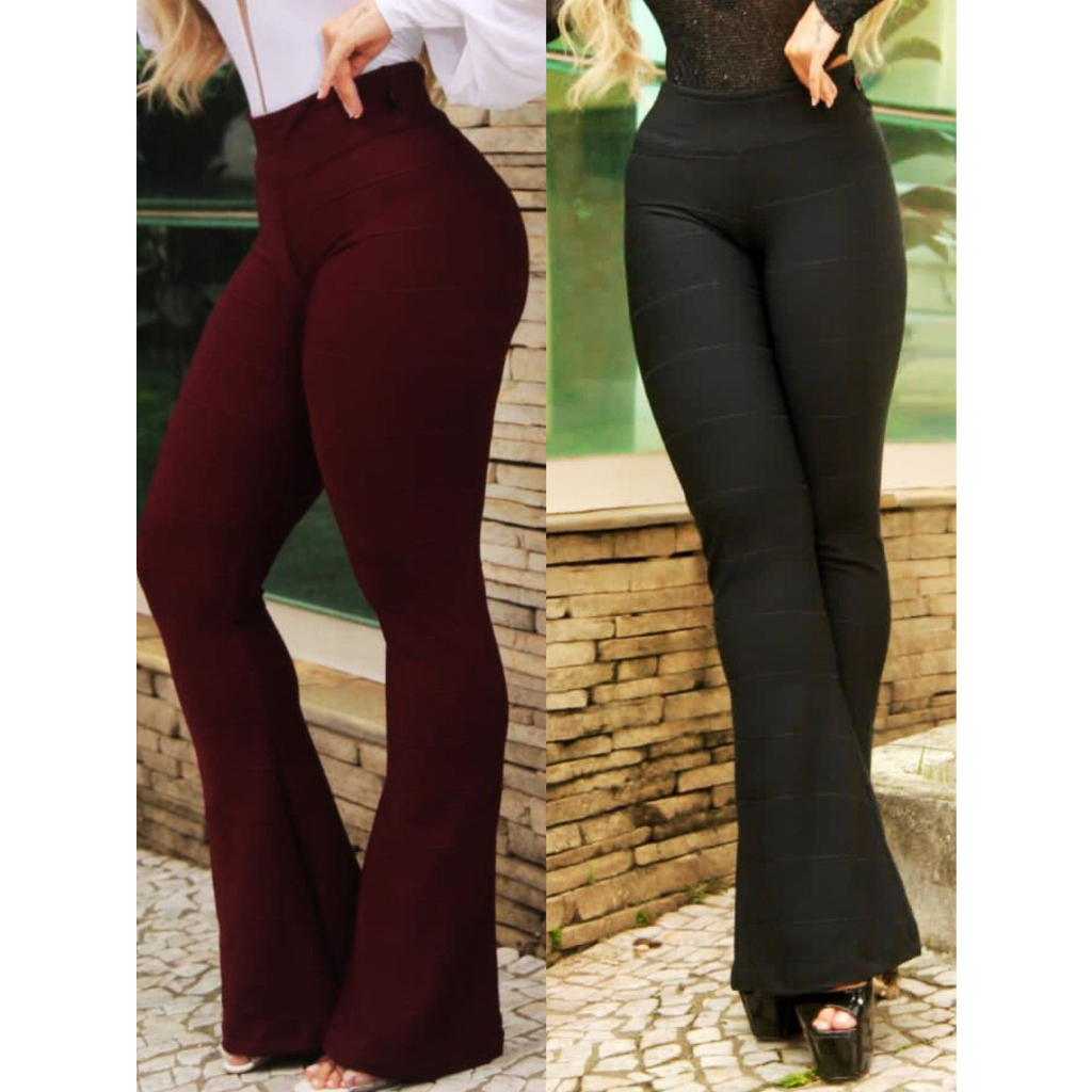 Kit 2 calças bandagem flare cores variadas