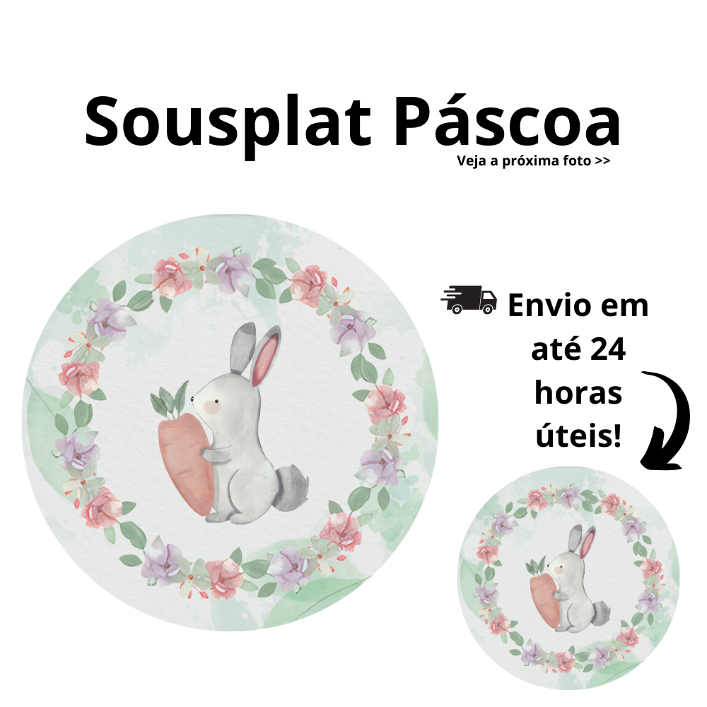 Capa Para Sousplat Redondo Páscoa Aquarela Jogo Americano Coelhinhos Decoração Cozinha