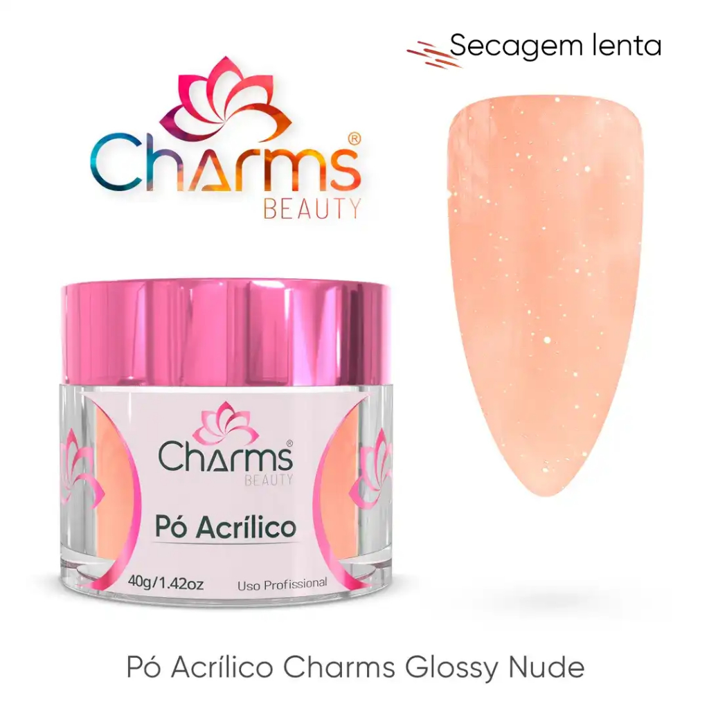 Pó Acrílico Charms Beauty – Glossy Nude – 40g - Secagem Lenta