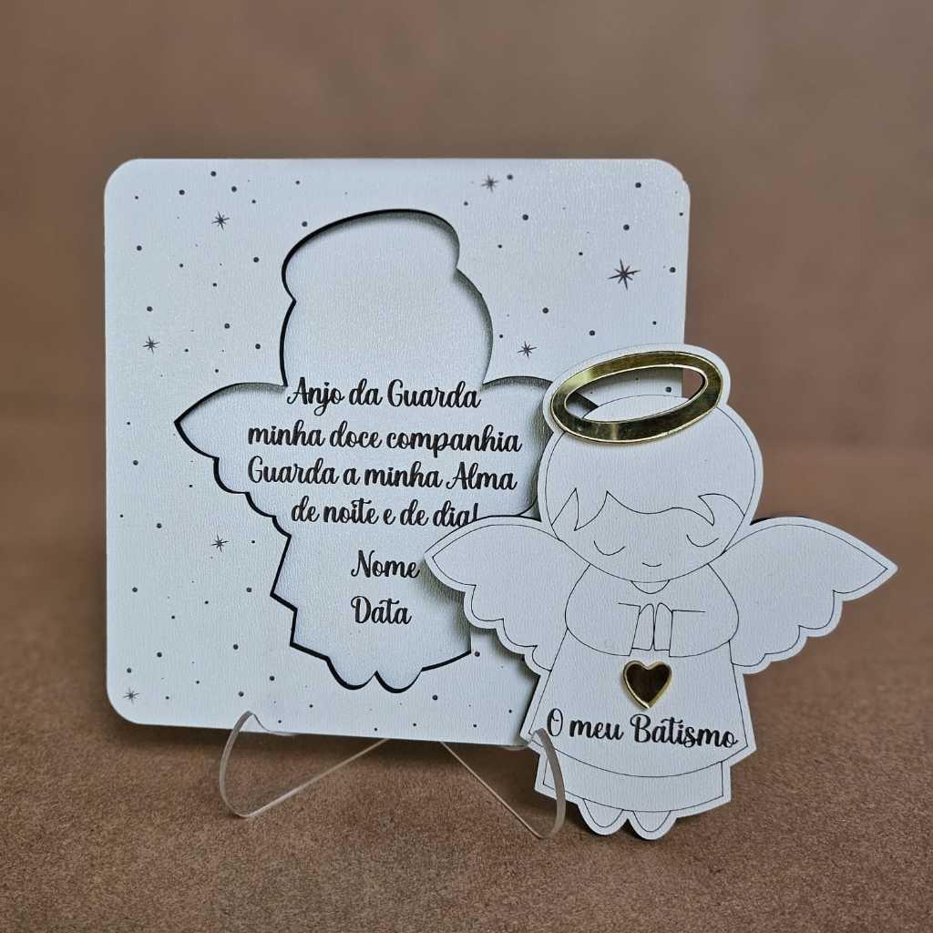 Lembrancinha para Batizado com Suporte KIT 15 Peças MDF BRANCO e Detalhes em ACRILICO DOURADO em Oferta na Shopee