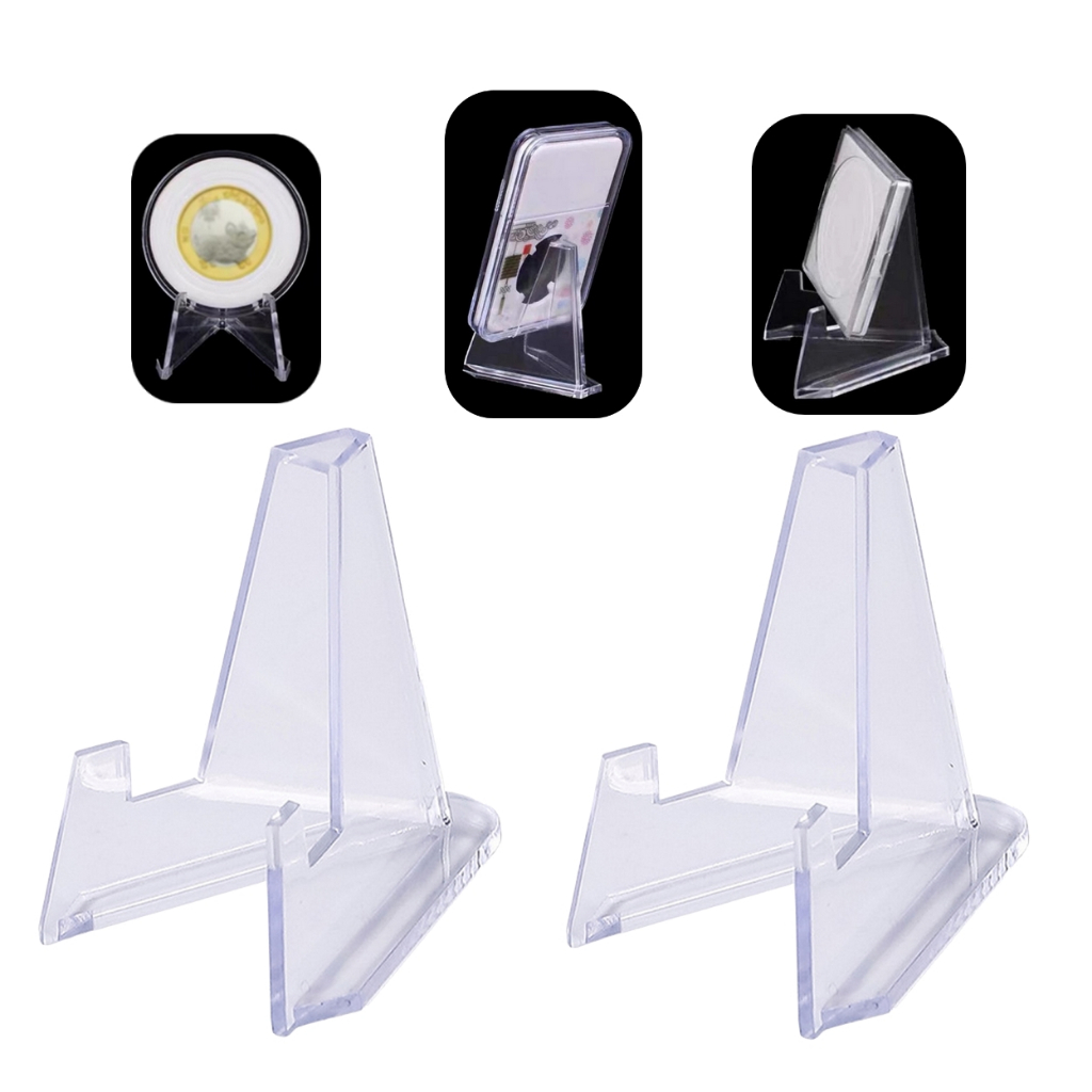 kit 2 Suporte Acrílico Expositor Tripé para Cédula Moeda Nota Medalha 5x3cm