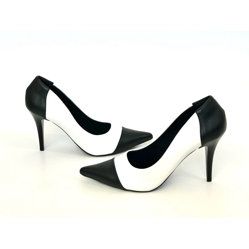 Sapato Scarpin Feminino Preto com Branco Calçado feminino Confortável Scarpan Salto Fino Alto