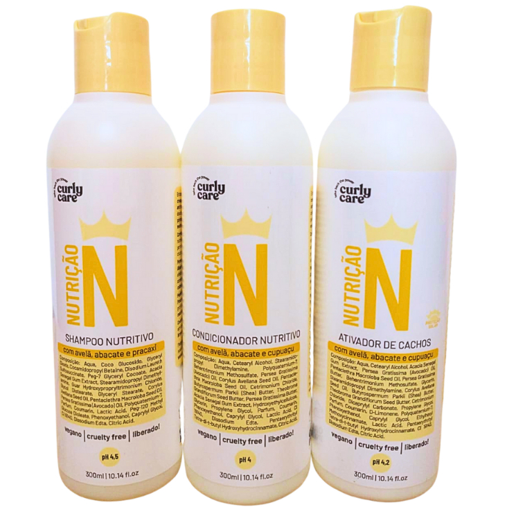 Kit Curly Care Linha Nutricao Shampoo + Condicionador + Ativador de Cachos