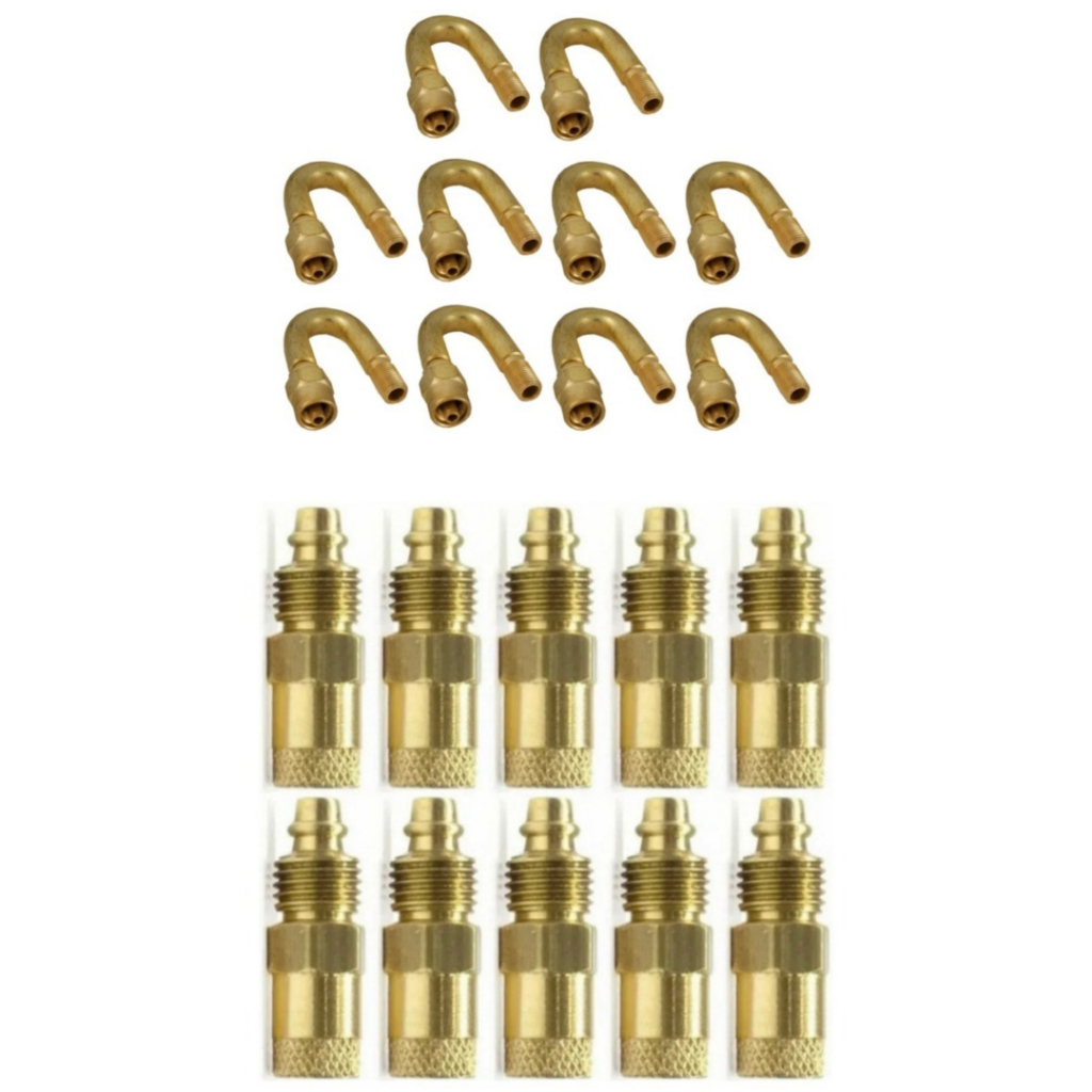 10 Prolongador + 10 Bico Curva Válvula Rodoar Caminhao Calibrador de Pneus Onibus Acessorios