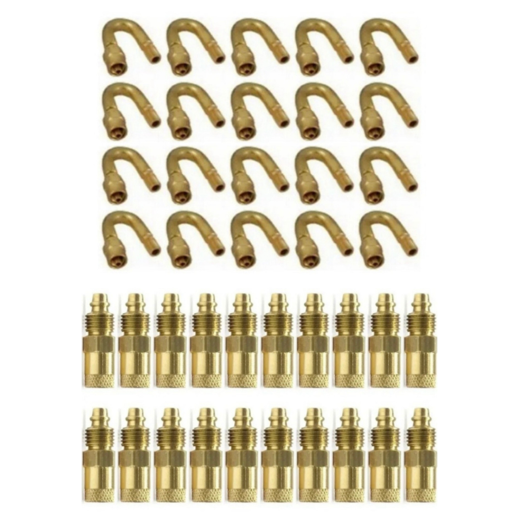 20 Prolongador + 20 Bico Curva Válvula Rodoar Caminhão Calibrador de Pneus Onibus Acessorios