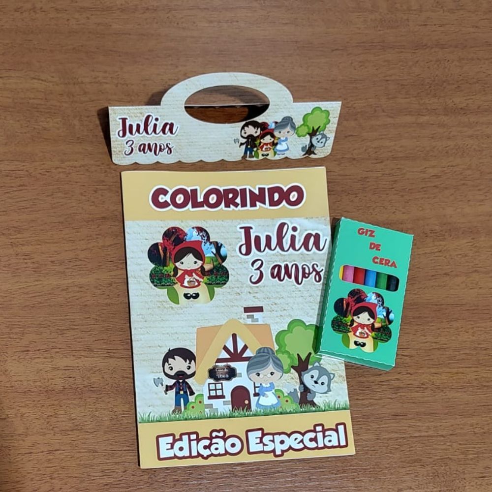Kit Livrinho de Colorir + Giz de Cera Chapeuzinho Vermelho  - FOTO REAL - Papel Fotográfico Glossy (com brilho) - LEIA A LEGENDA