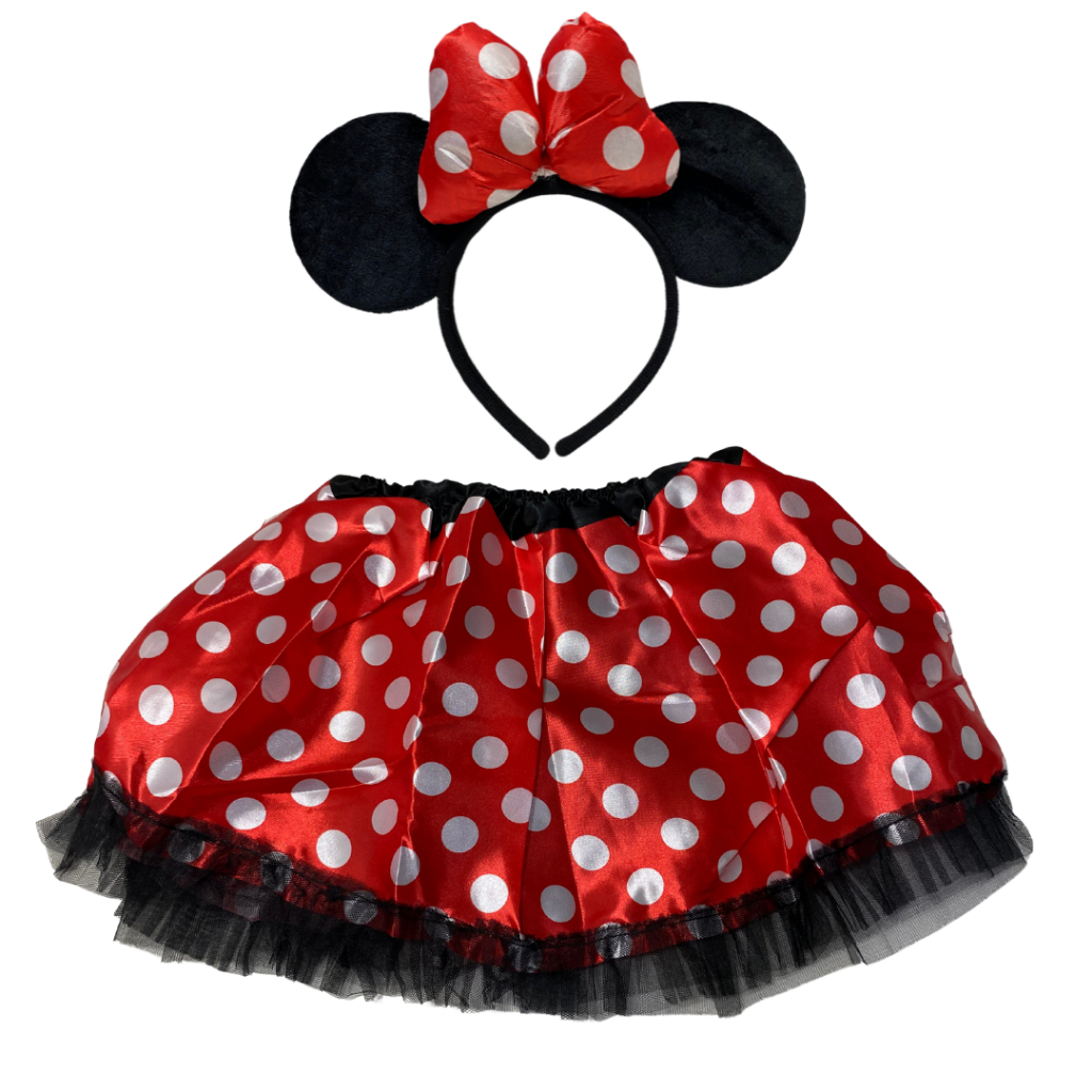 Kit Fantasia Minnie Infantil Saia Tule Vermelha com Arquinho