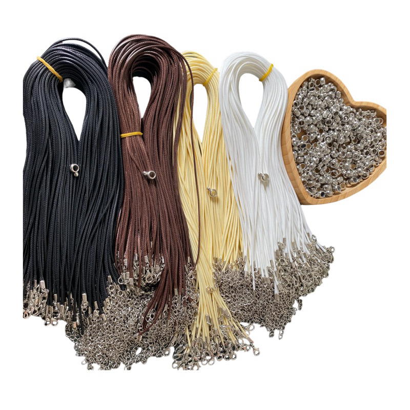 20 ou 50pçs colar de cordão encerado 1.5mm/2mm com fecho 45cm + 20 pçs canequinha  abs para pingente em Oferta na Shopee