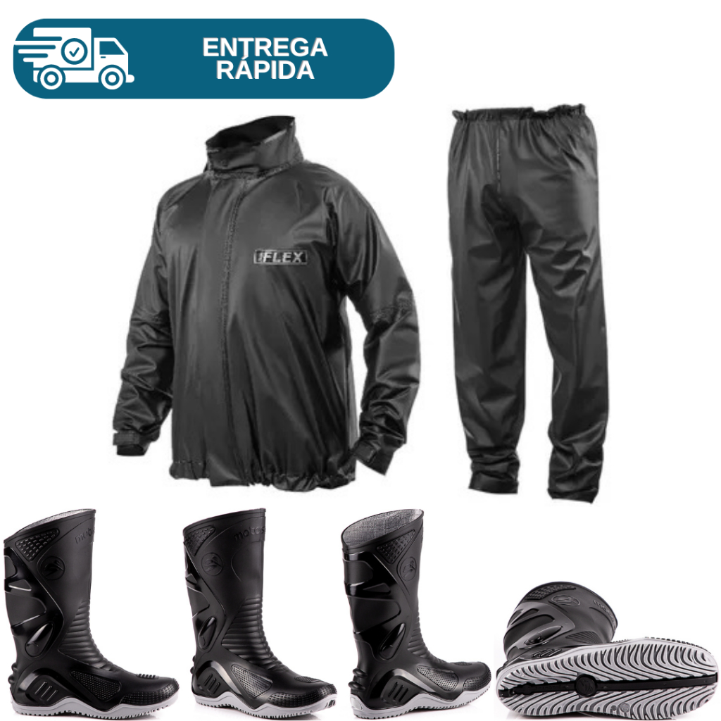 Conjunto De Chuva Motoqueiro Blusão E Calça + Bota Pvc Solado Cinza Motosafe Motoboy Impermeável