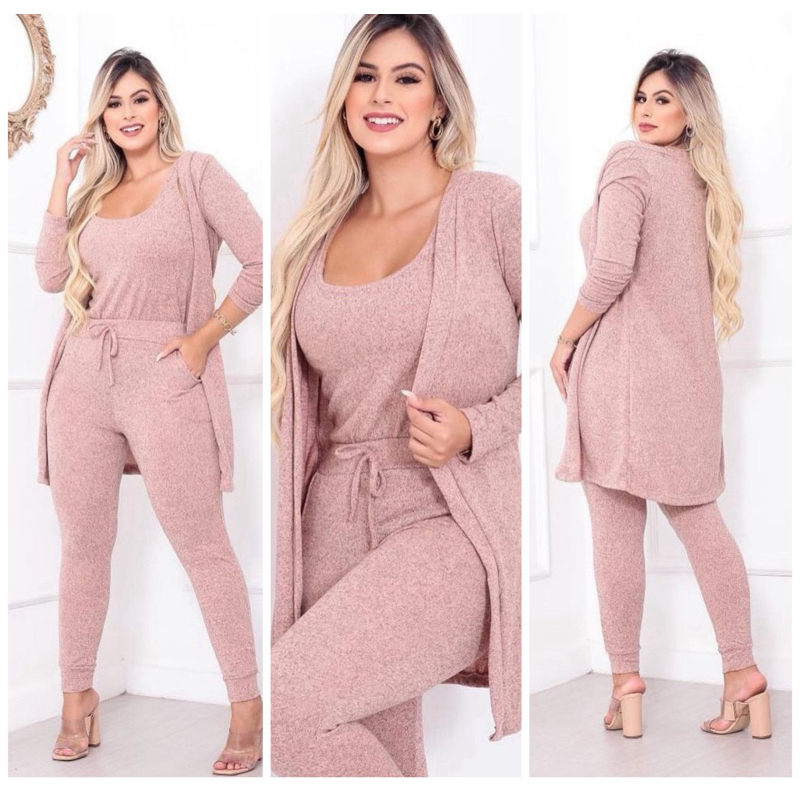 Conjunto Lanzinha Inverno Feminino Três peças com Cardigan Frio