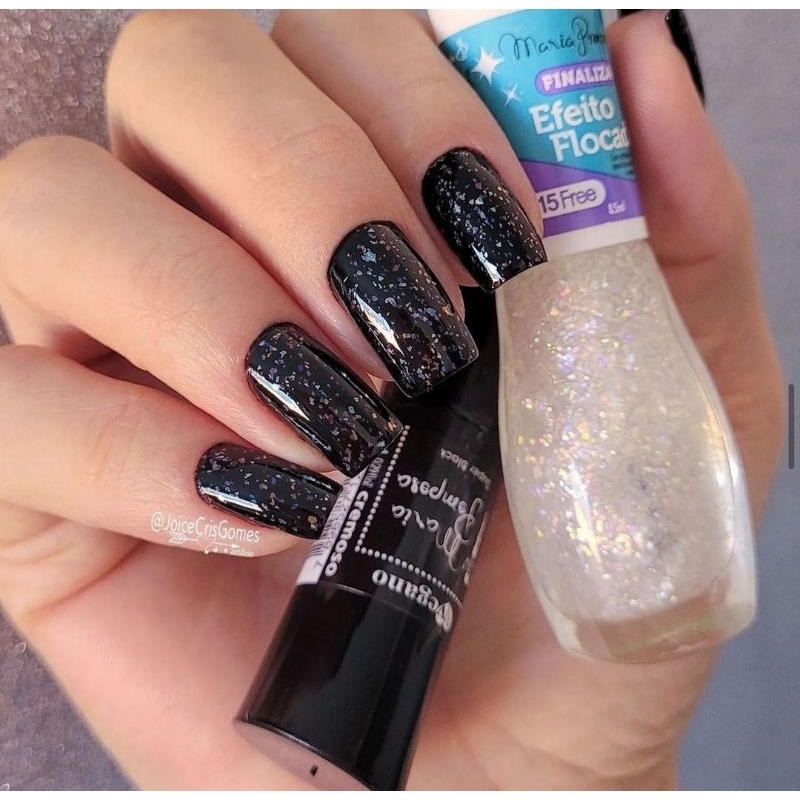 Kit Esmaltes Maria Pomposa - Super Black, Efeito Flocado e Efeito Gloss