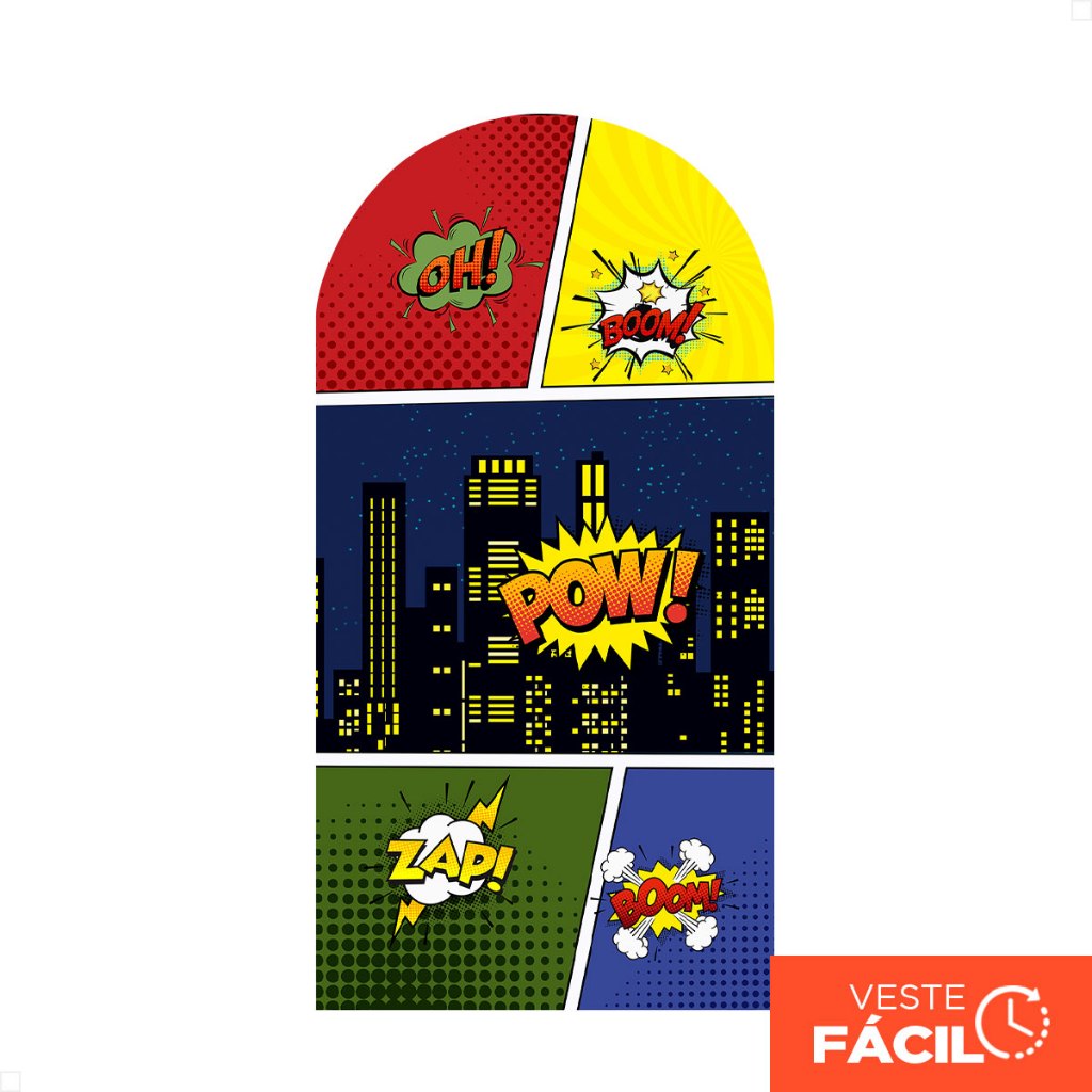 Capa Para Painel Romano Prédios Heróis Sublimado Em Tecido Com Elástico 2x1m em Oferta na Shopee