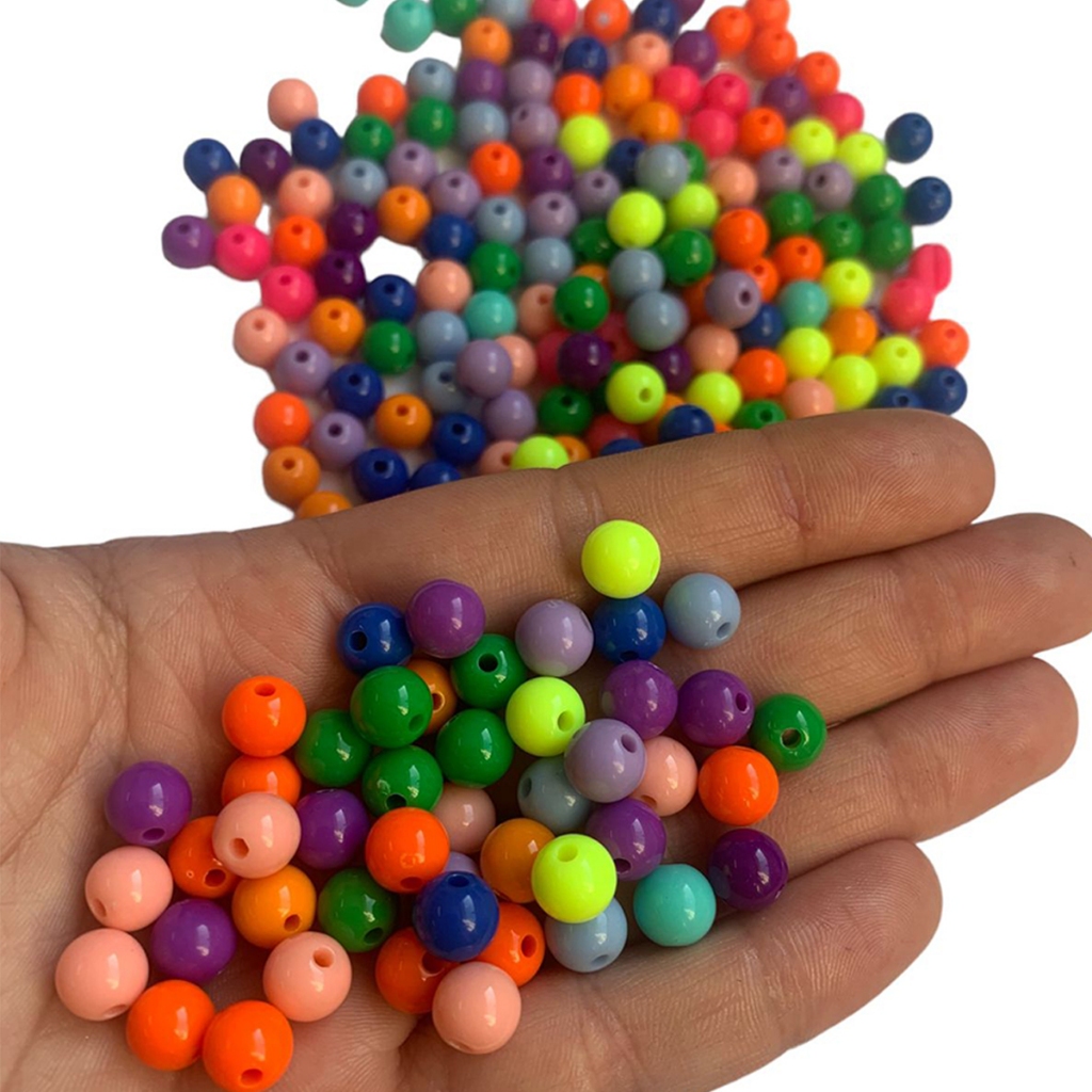 Miçangas Leitosa Bola Sortida Colorida 8mm p/ Acessórios 250g - 1.000 Unidades
