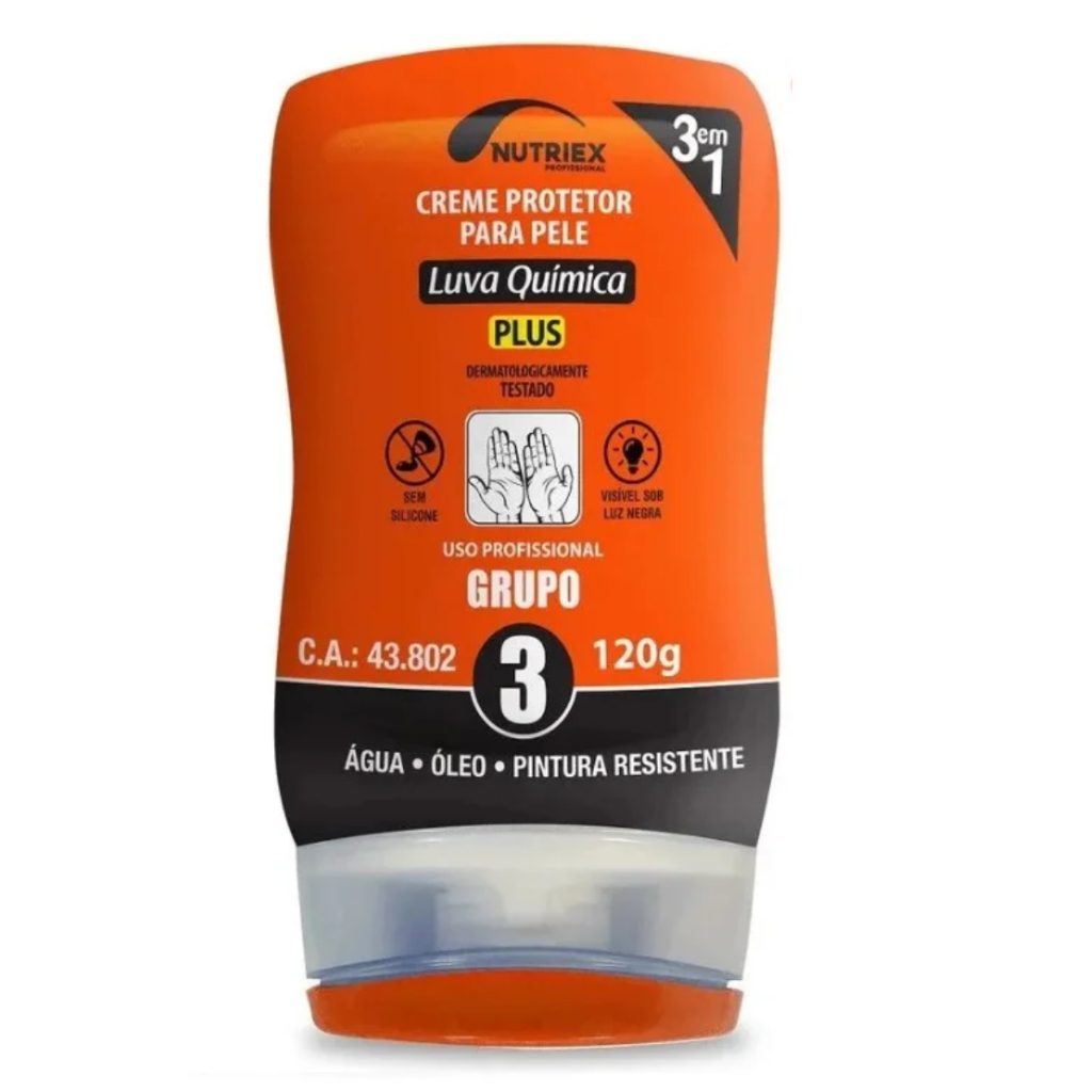 Creme Grupo 3 Protetor Para Pele 3 em 1 Luva Química 120g Nutriex Barreira Química Industrial EPI CA