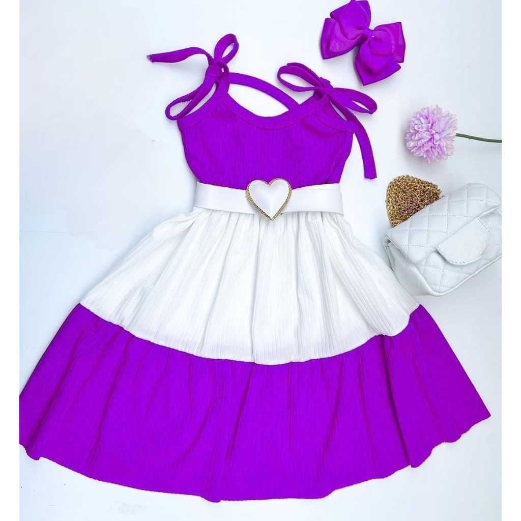 Vestido Infantil menina três maria Roxo e Branco em Oferta na Shopee