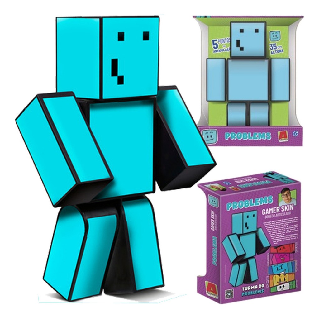 Boneco Problems Original 35cm Grande Minecraft Gamer Youtuber Skins Articulado Brinquedo