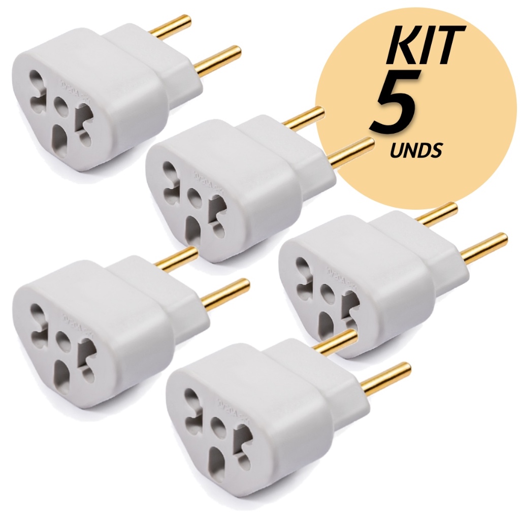 Kit Com 5 Adaptador De Tomada Bob Love 10a 20a 250V Bivolt T Universal Pino Plug Benjamim