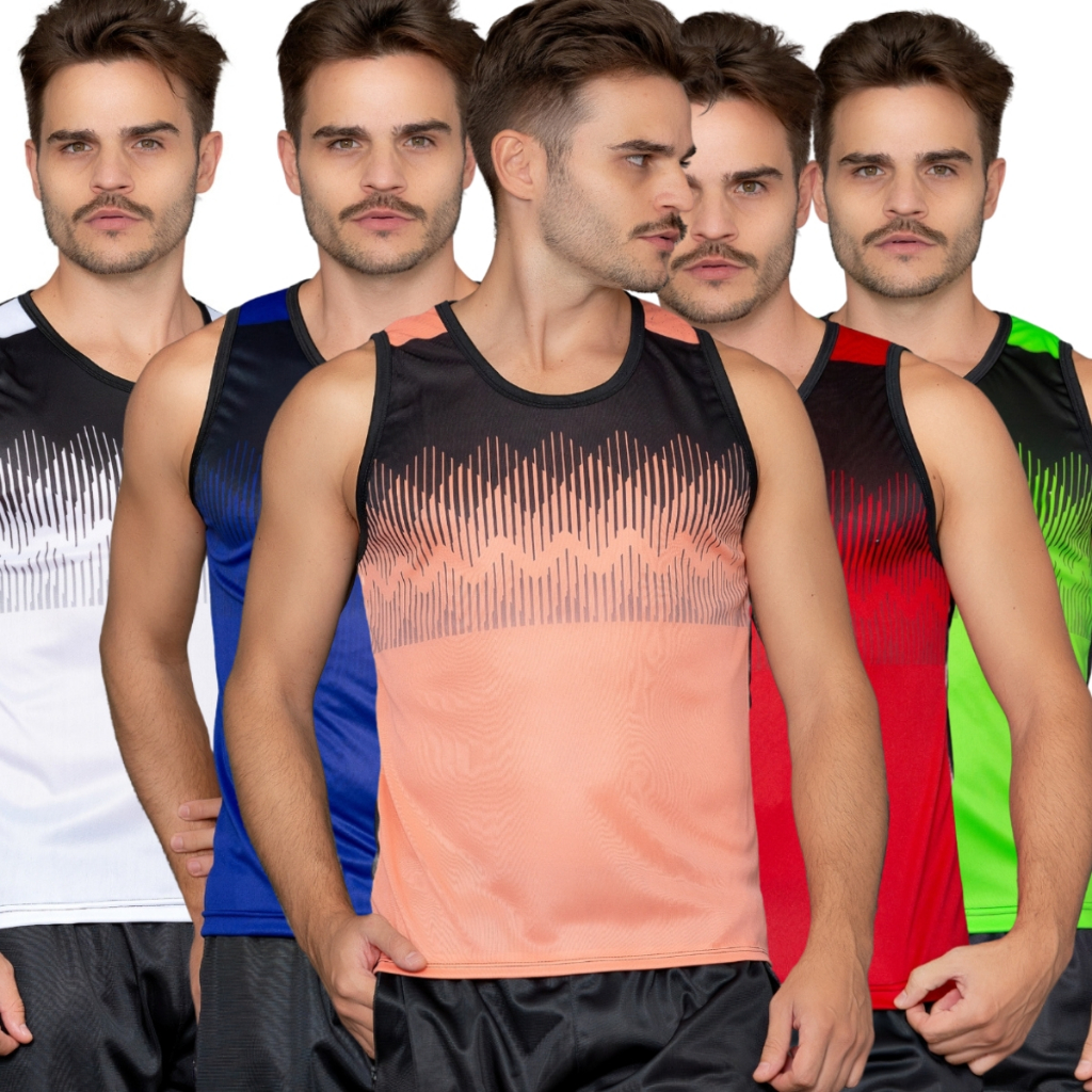 KIT 5 Camiseta Regatas Masculina Leve Secagem Rápida Dryfit Para Corrida Academia Musculação Futebol