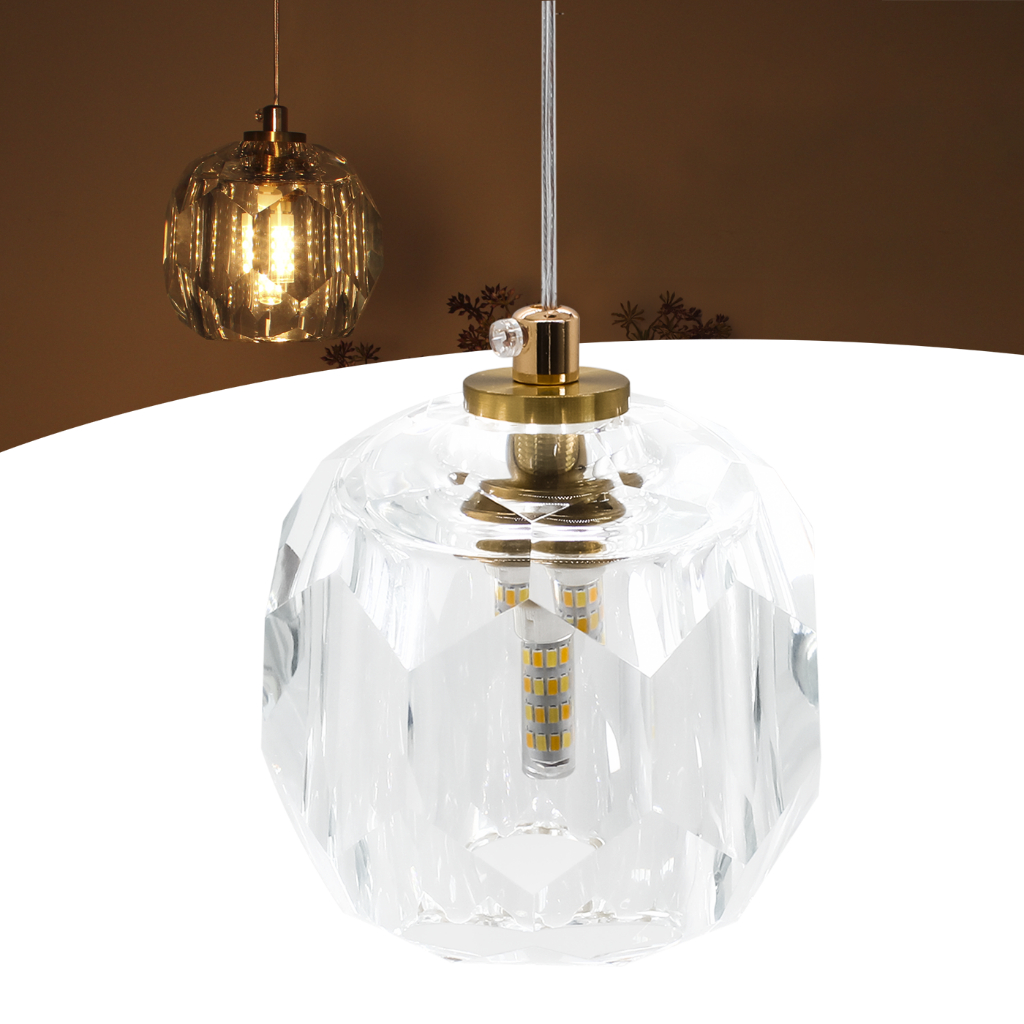 Luminária Pendente Lustre Cristal Dourado Led 3 Cores Pd12