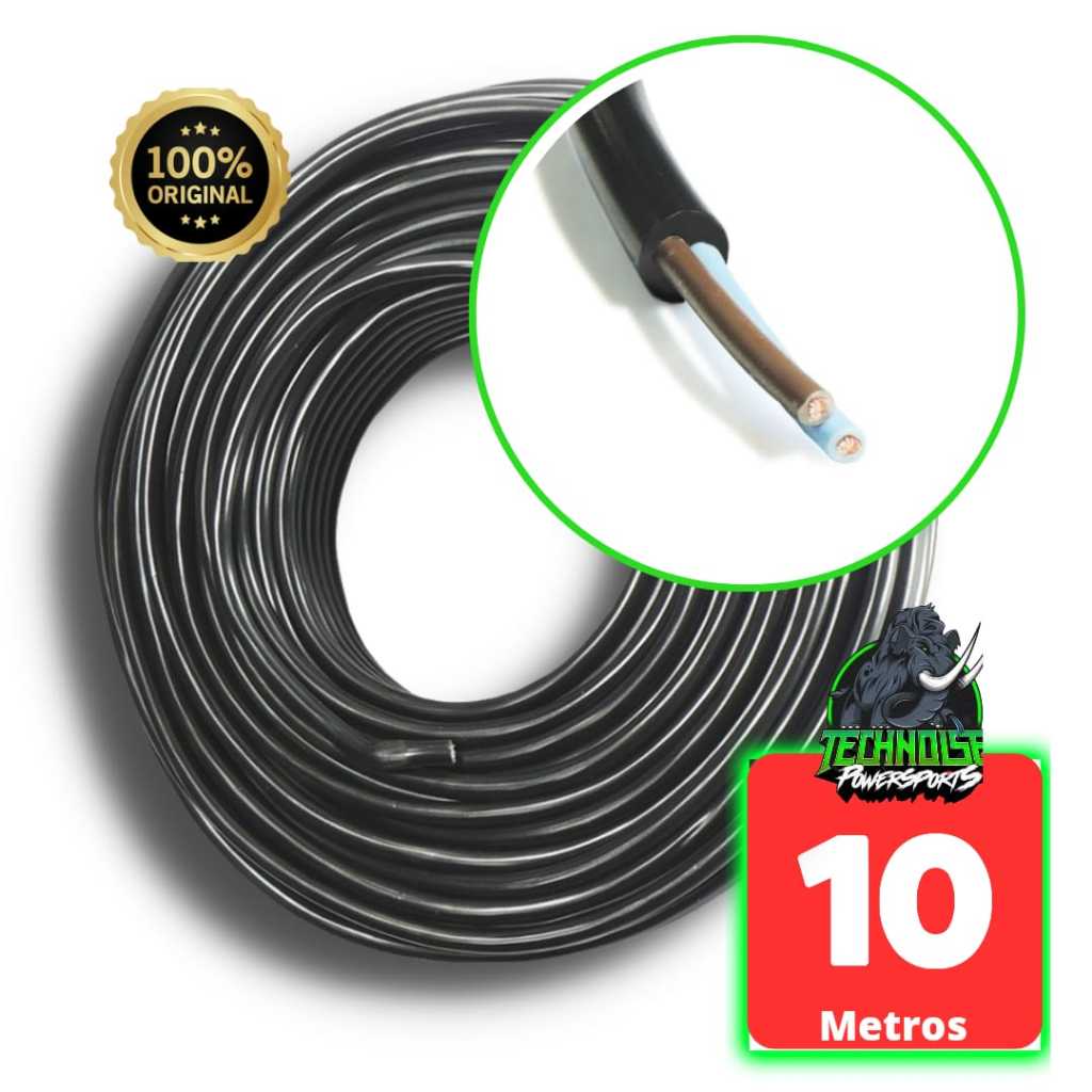 Rolo Cabo PP 2x2,50mm 10mts 100% Cobre Flexivel 500V Extensâo 2 X 2,5mm Preto Technoise