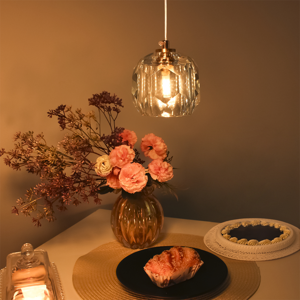 Luminária Pendente Cristal Dourado Lustre Led 3 Cores Pd12