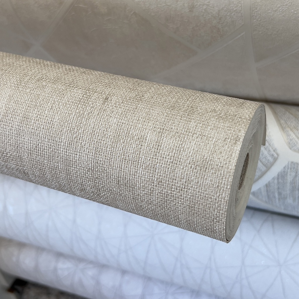 Papel de Parede Vinílico Importado Alto Relevo Linho Bege Mesclado - Rolo 10m x 53cm - Col...