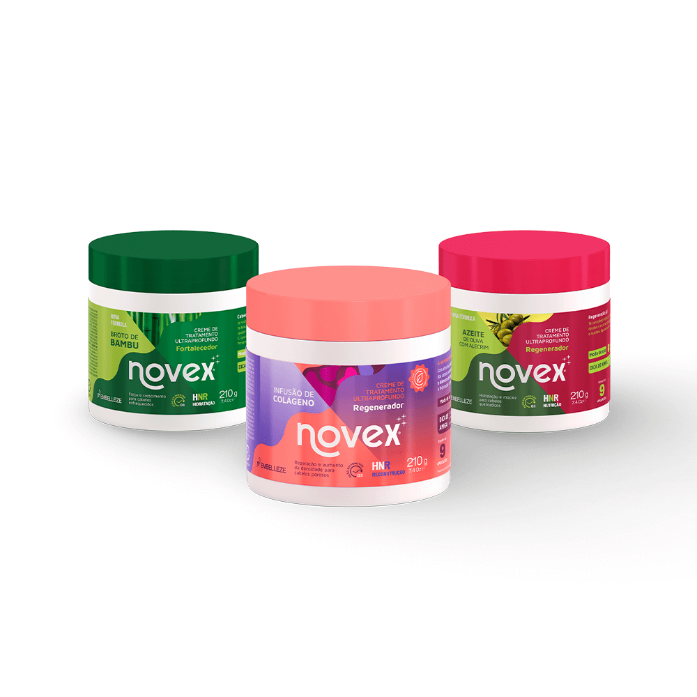 Kit Novex Mini- Cronograma Capilar HNR BAMBU + AZEITE DE OLIVA+COLAGENO 210G - Beauty