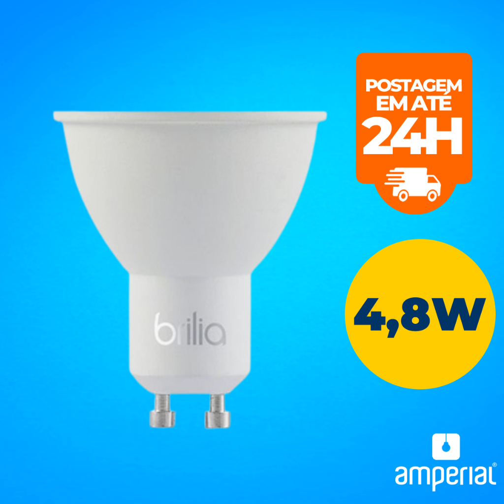 Lâmpada Led Brilia Dicróica 4,8W GU10 Bivolt 4000 K - Neutro Para Móveis Lustres Abajur Arandela Pendente Spot Luminária Closet Sala Quarto