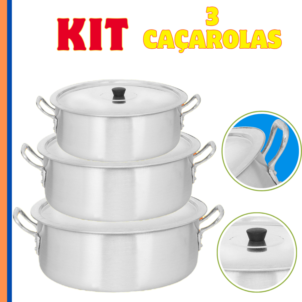 Kit Panela feijoada 3 peças - Grandes,  aluminio resistente.