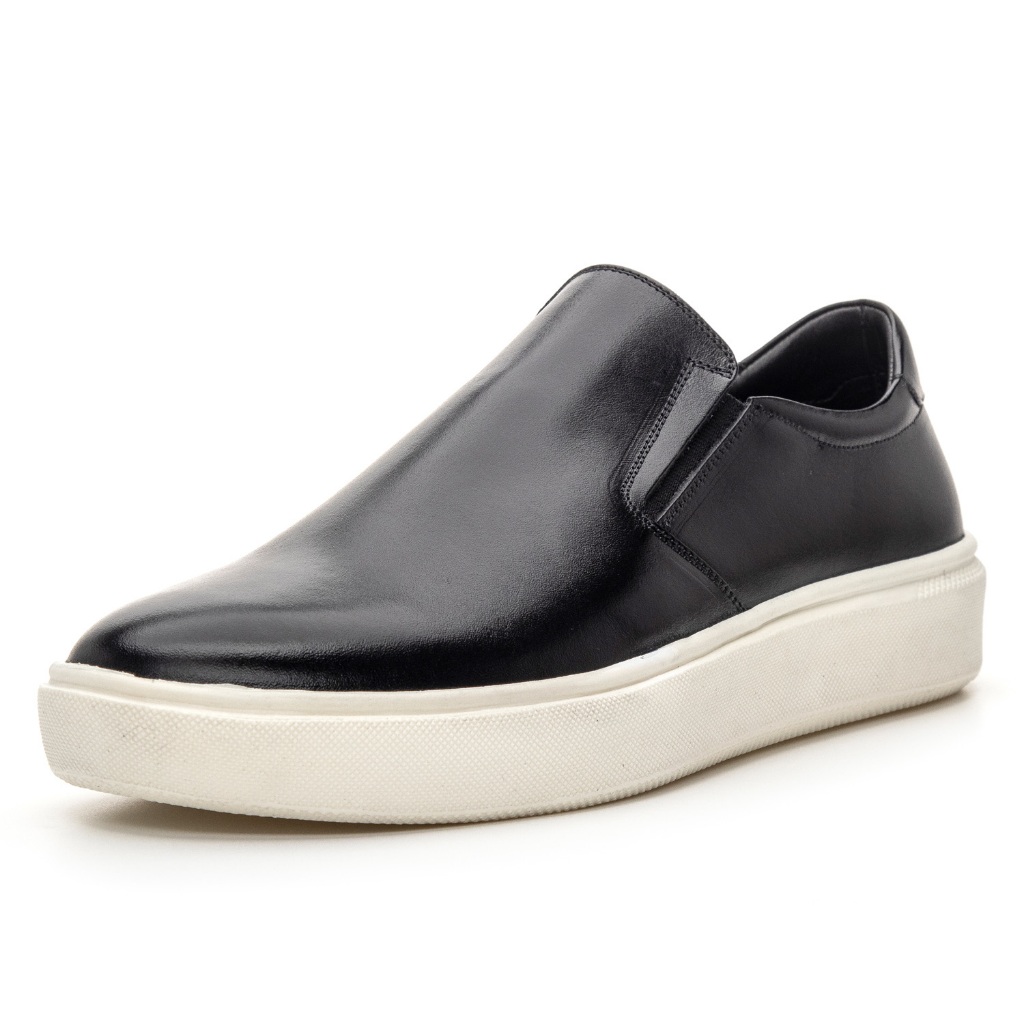 Tênis Masculino Casual em Couro Sapatenis Slip On Iate Confortável