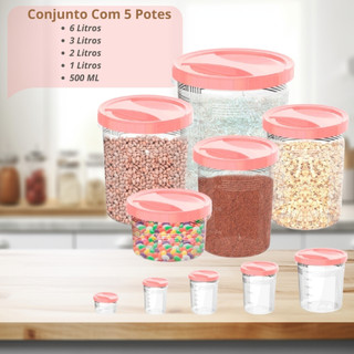 Kit 5 Potes de Rosca Porta Mantimentos Com Tampas Armazenamento De Alimento Arroz Feijão Açucar Café em Oferta na Shopee