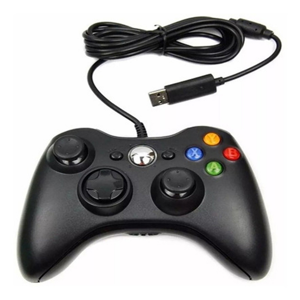 Controle Joystick Com Fio 2 metros USB Vibração Ajustável Compatível Xbox 360 Slim Fat Pc Windows