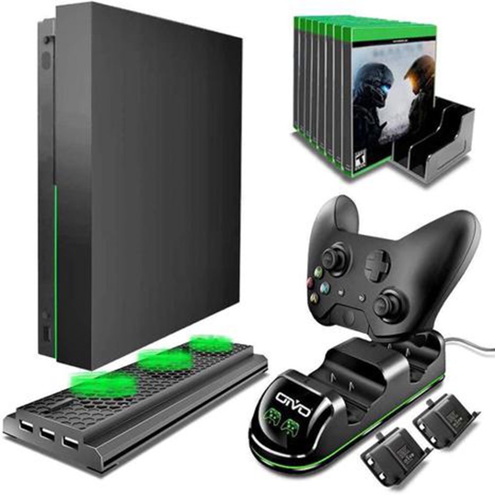 Kit 4 em 1 Carregador Duplo+ 2 Baterias + Cooler 3 Ventoinhas + Stand 10 Jogos Compatível Xbox One X