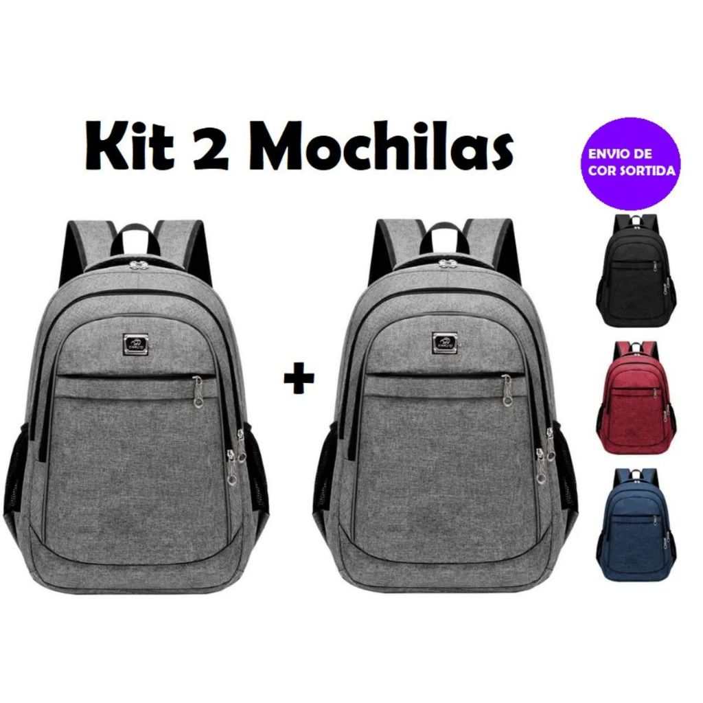 Kit 2 Mochilas Bolsa Viagem Resistente Coreana Masculina Feminina- Cor Aleatória