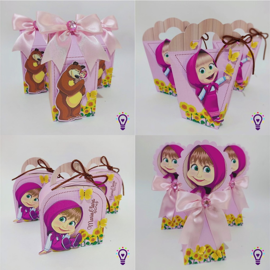 Kit lembrancinha personalizada masha e o urso caixas scrap