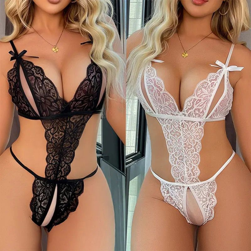 Kit 2 Lingerie Sexy Body com abertura Marido Apressado Renda Luxo Feminino Tamanho Unico
