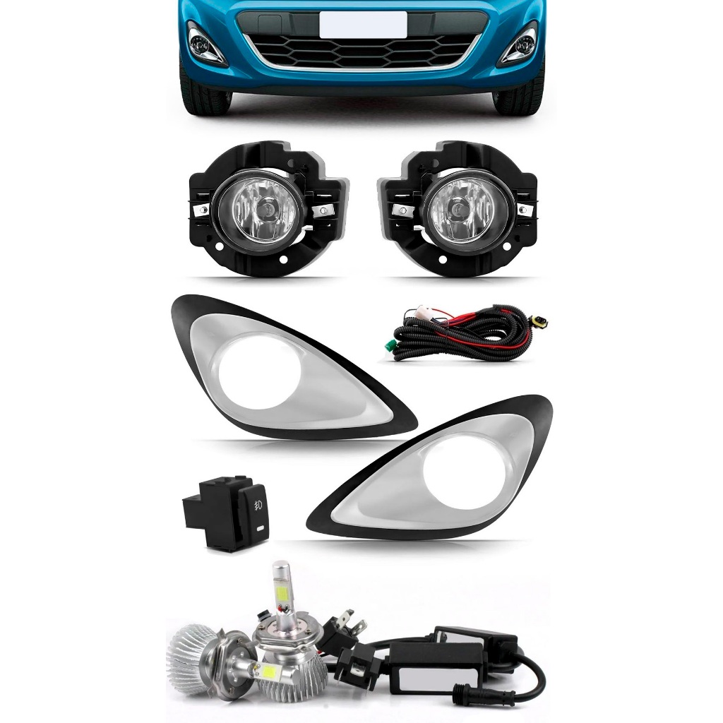 Kit Farol de Milha Neblina March 2014 a 2018 + Kit Lâmpada Super LED 6000K