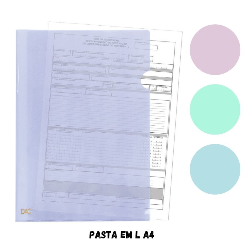 Pasta em L A4 Breeze Pastel Dac / Faculdade  / Escritório  / Documentos  / Papelaria  / Material Escolar