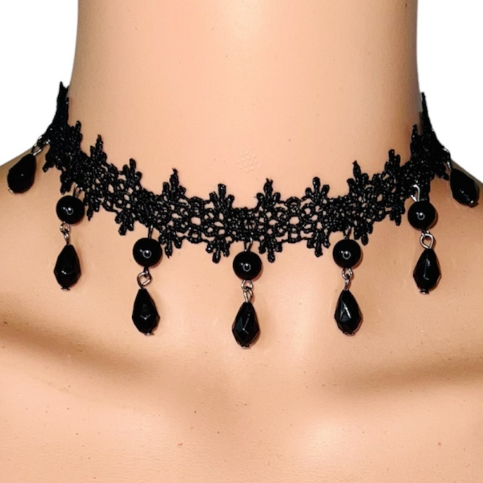 Colar Gargantilha Choker Acessório Feminino Renda Preto Vitoriano Vintage Com Pingente