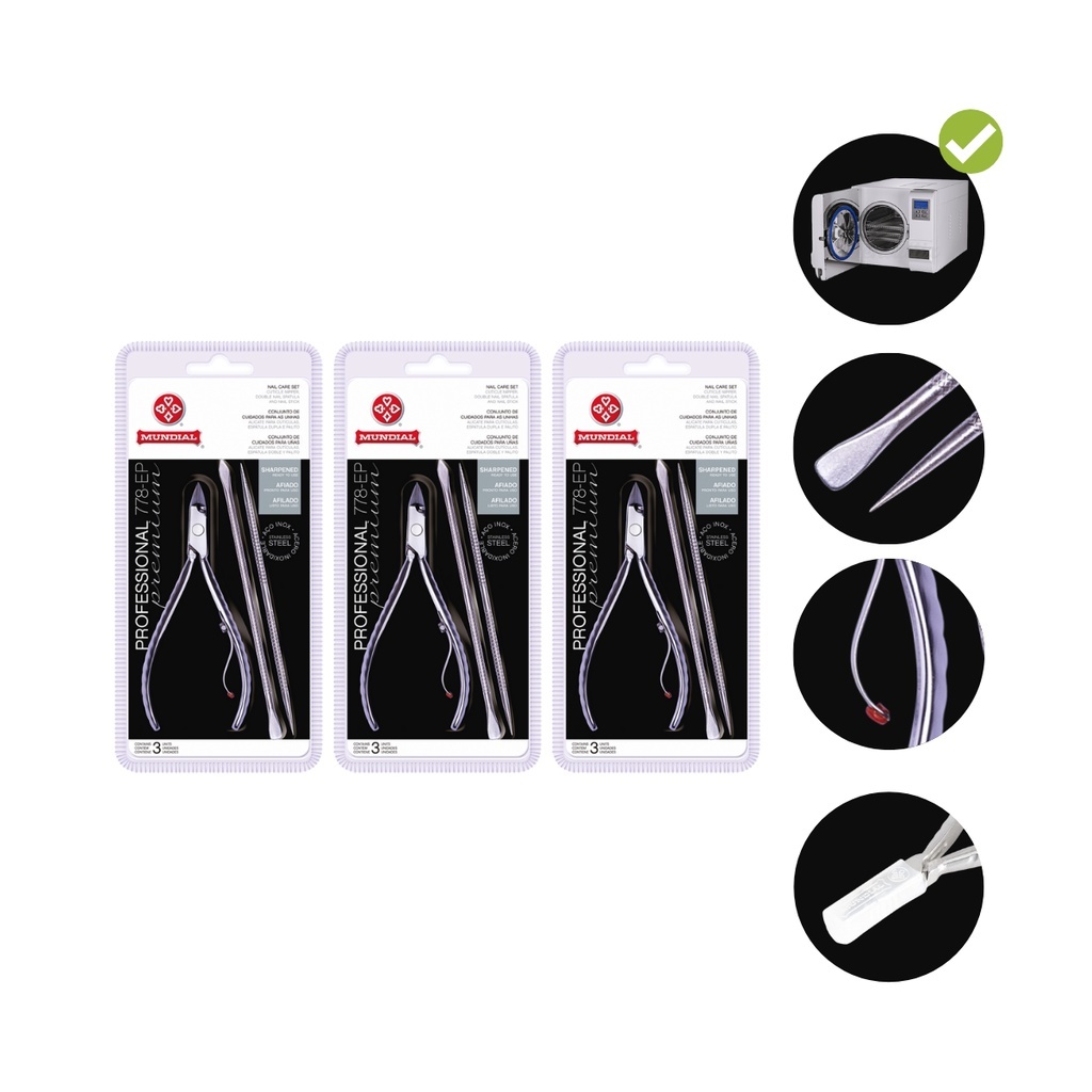 Kit 3 Alicate Cuticula 778ep Espatula+palito Mundial Professional Mundial em Oferta na Shopee