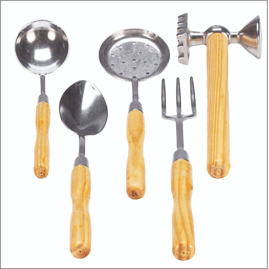 Kit 5 Talheres cabo de madeira cozinha alumínio