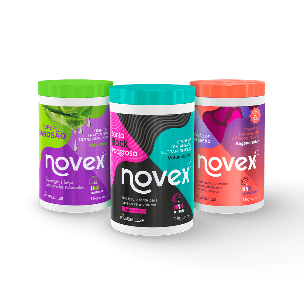 KIT NOVEX CRONOGRAMA CAPILAR PARA CACHEADAS 1KG - SUPER BABOSÃO, BLACK PODEROSO, INFUSÃO DE COLÁGENO em Oferta na Shopee