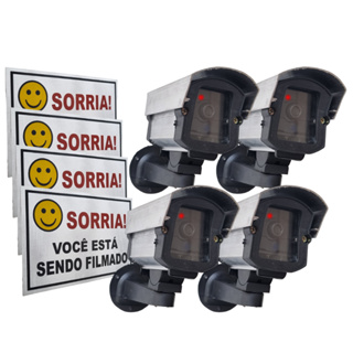 Kit 4 Micro Câmeras Falsas Com Led + 04 Placas Sorria p/ Segurança Residencial Industrial Comercial em Oferta na Shopee