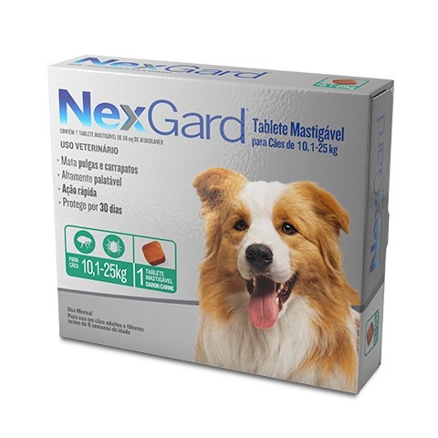 REMÉDIO ANTI PULGAS E CARRAPATOS NEXGARD P/ CÃES 10 Á 25 KG 1 COMPRIMIDO ORIGINAL