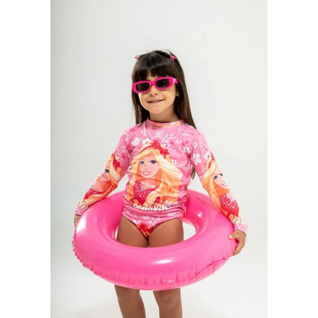 Conjunto de Biquíni Infantil com blusa de Proteção Solar UV 50+ Sereia Unicórnio Praia Piscina Natação Menina Infantil
