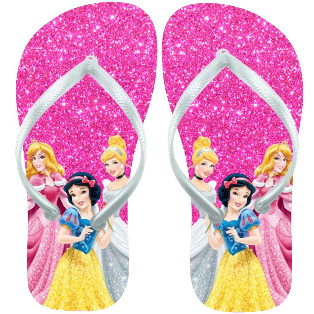 Chinelo Princesas Infantil Menina Presente Promoção Branca de Neve Bela Adomercida Ciderela Sandalia