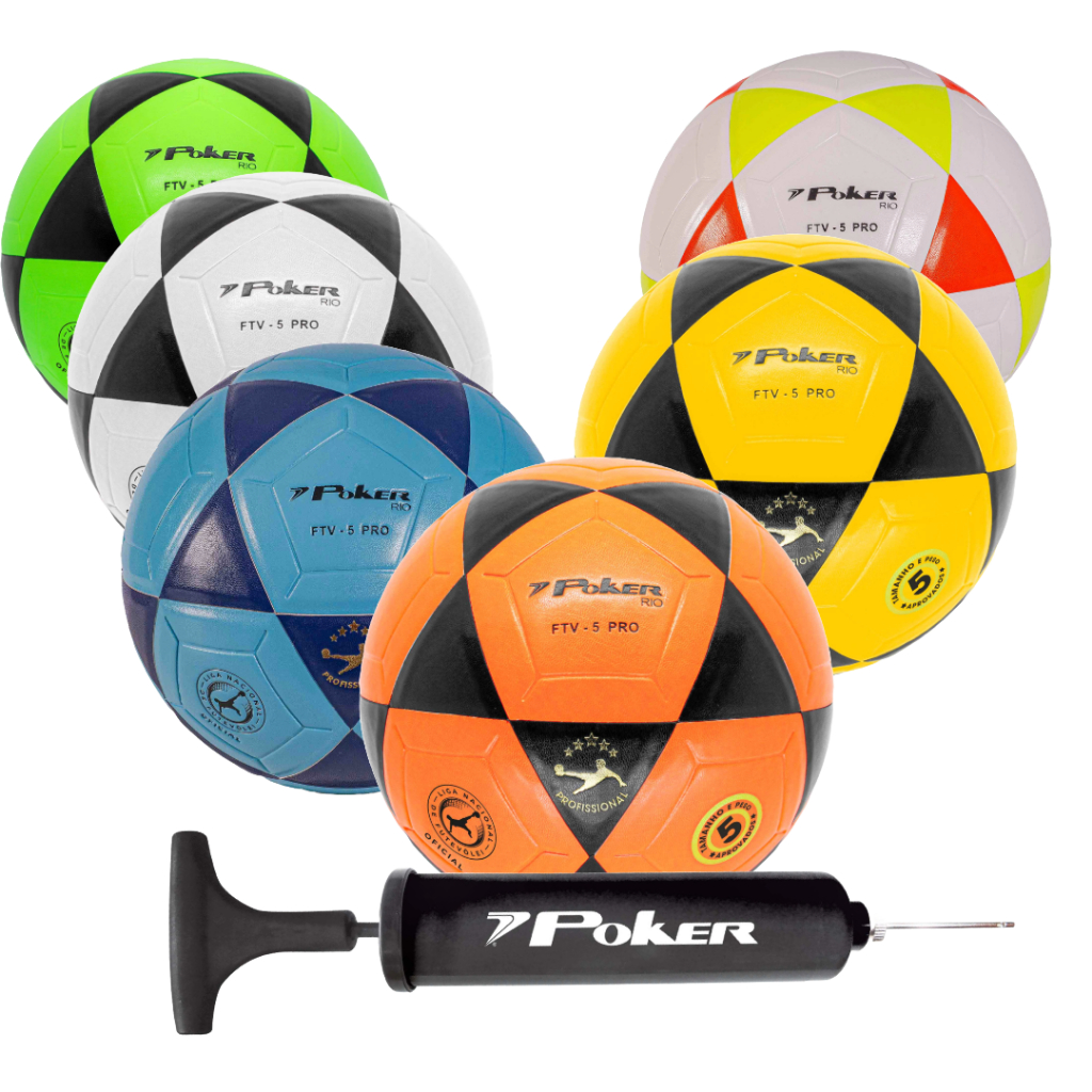 Bola Futevôlei/Altinha/Futemesa Oficial PU Rio Poker n5 + Bomba Manual Portátil Original Poker