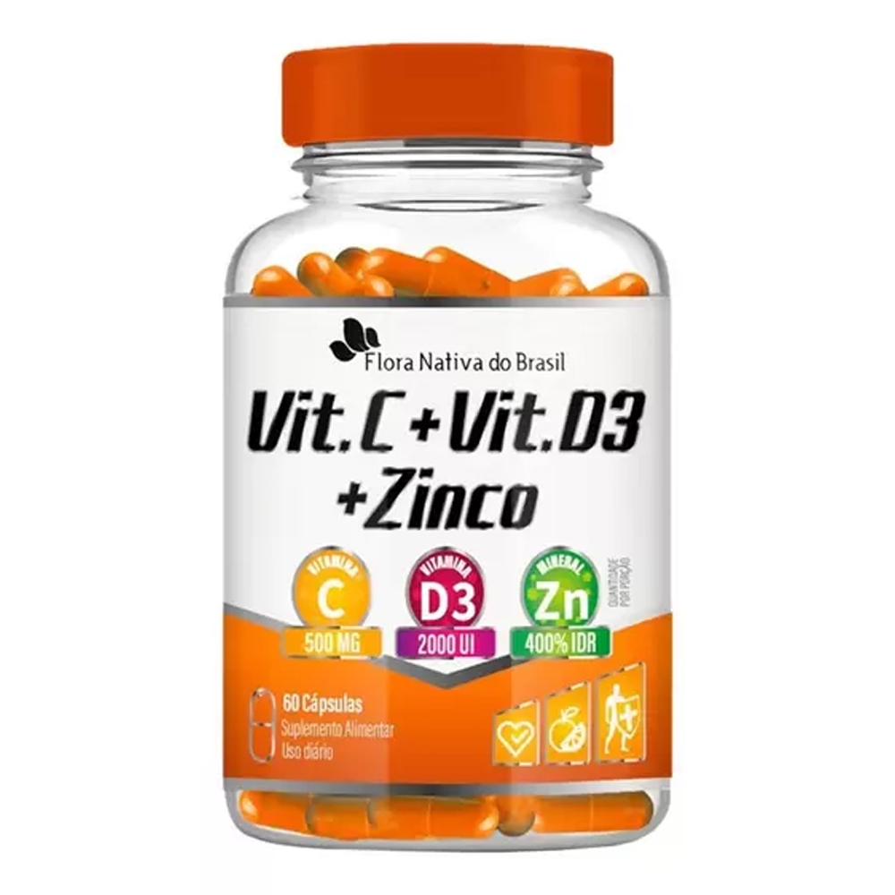 Super Vitamina C + Vitamina D3 + Zinco 60 Capsulas Flora Nativa do Brasil