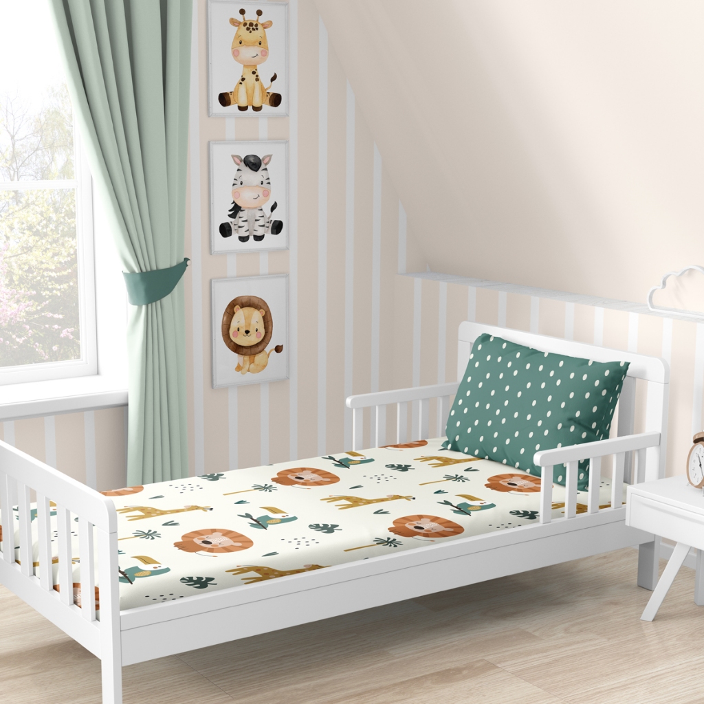 Jogo de Cama Infantil Lençol e Fronha em malha Super Premium Safari decoração quarto menino