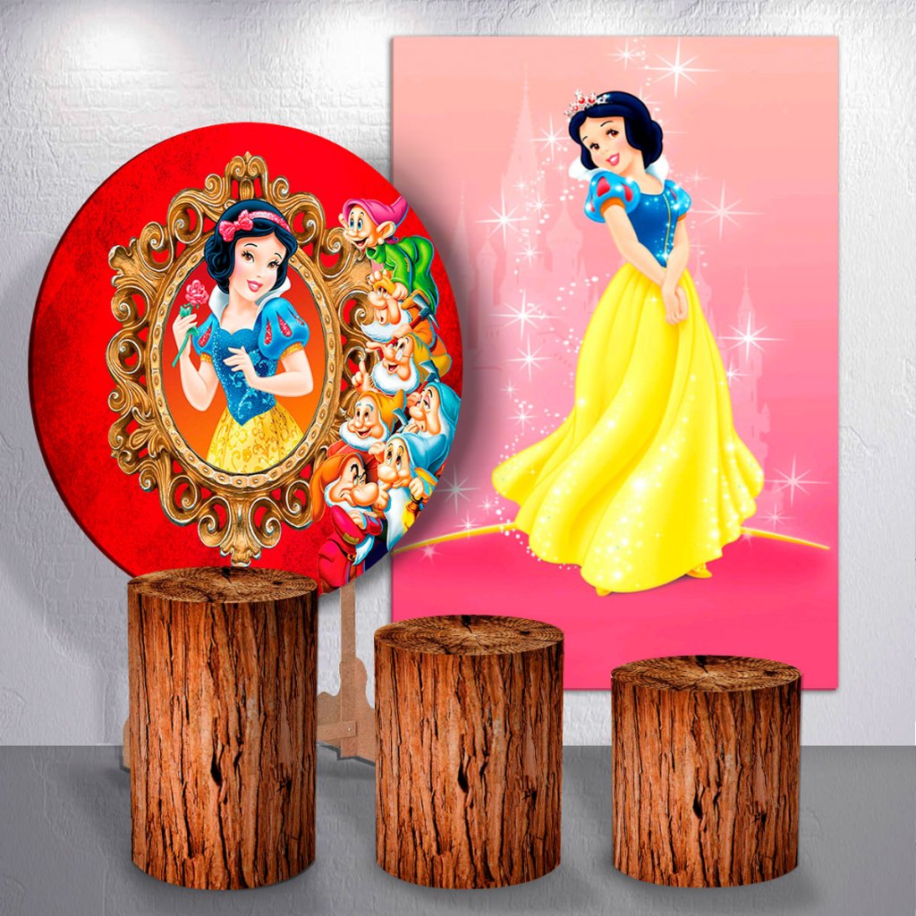 Capas Sublimadas Infantil Espelho Mágico Princesa Decoração Painel de Festa Cilindro ou Painel